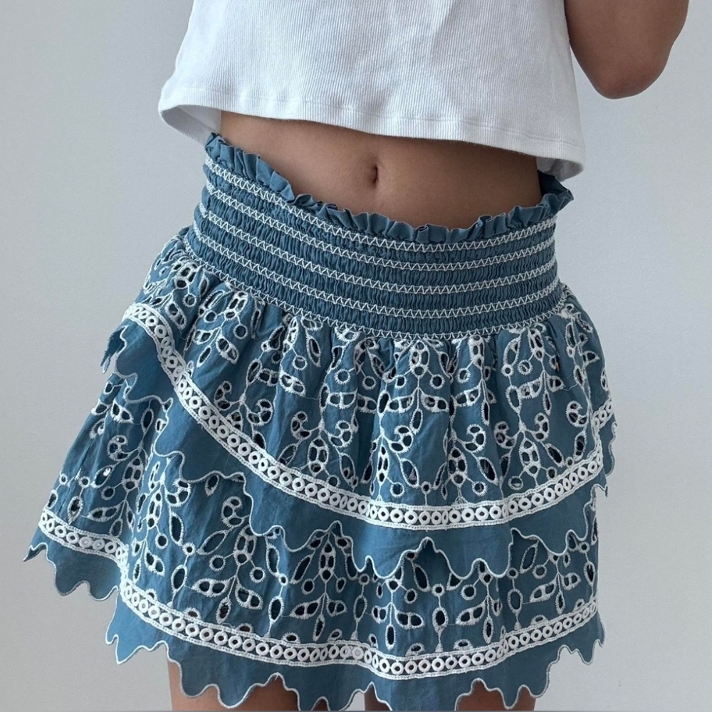SAYLOR mini skirt Smocked Waist Scalloped Hem super cute!!